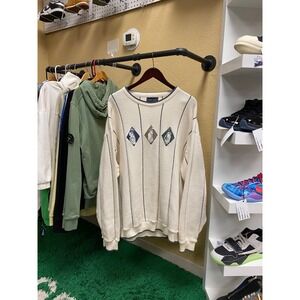 Vintage Fairway Sport Mens Cream Golf Scene Embroidered Long Sleeve Sweater XL